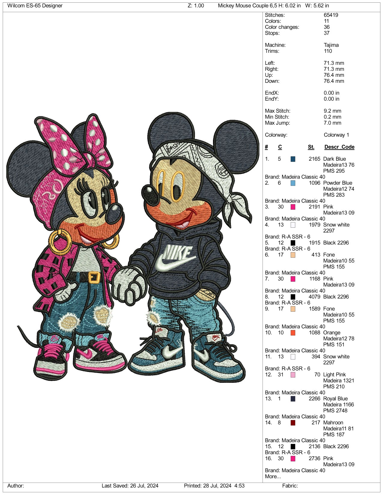 Nike Mickey Mouse & Minnie Mouse Embroidery Files - 3 Size's