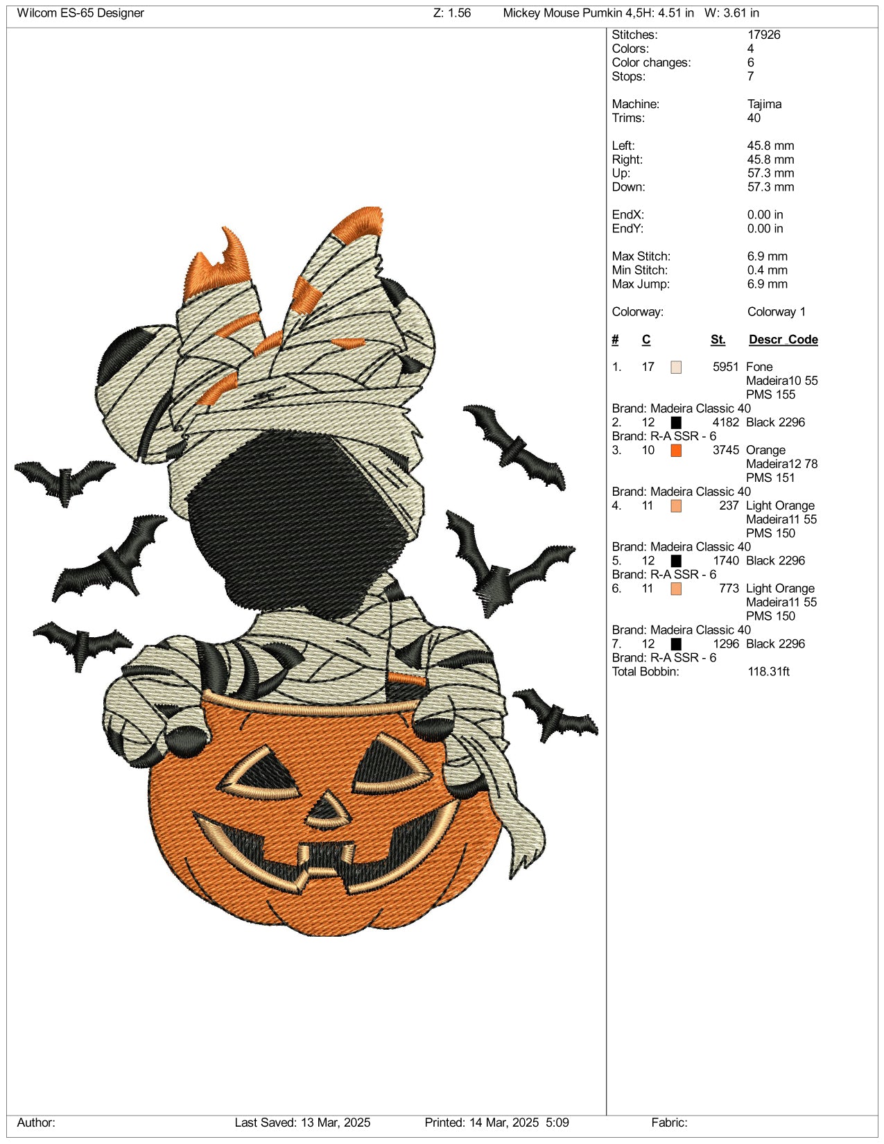 Mickey Mouse Ghost v2 Embroidery Files - 3 Size's