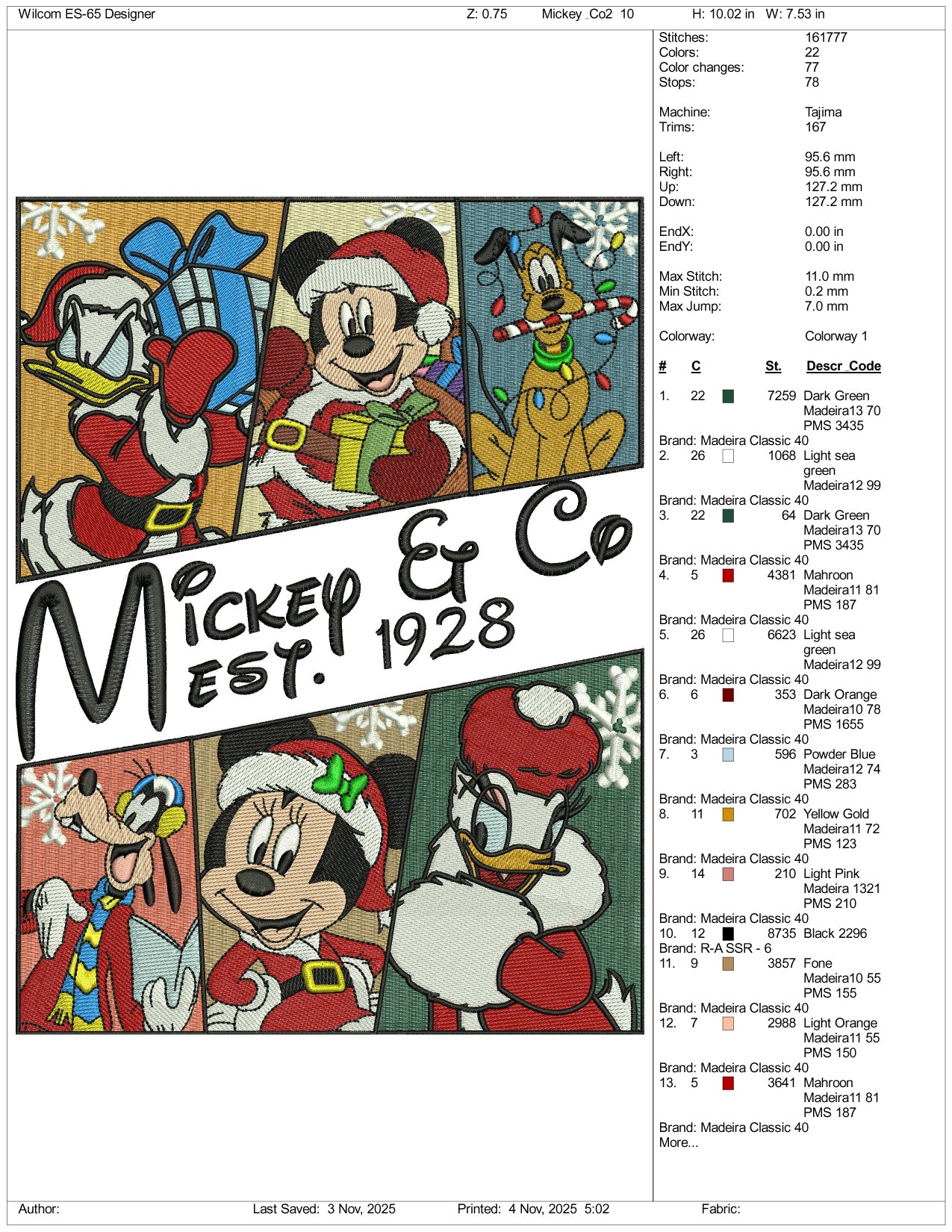 Mickey & Co Est 1928 Embroidery Design Files - 3 Size's