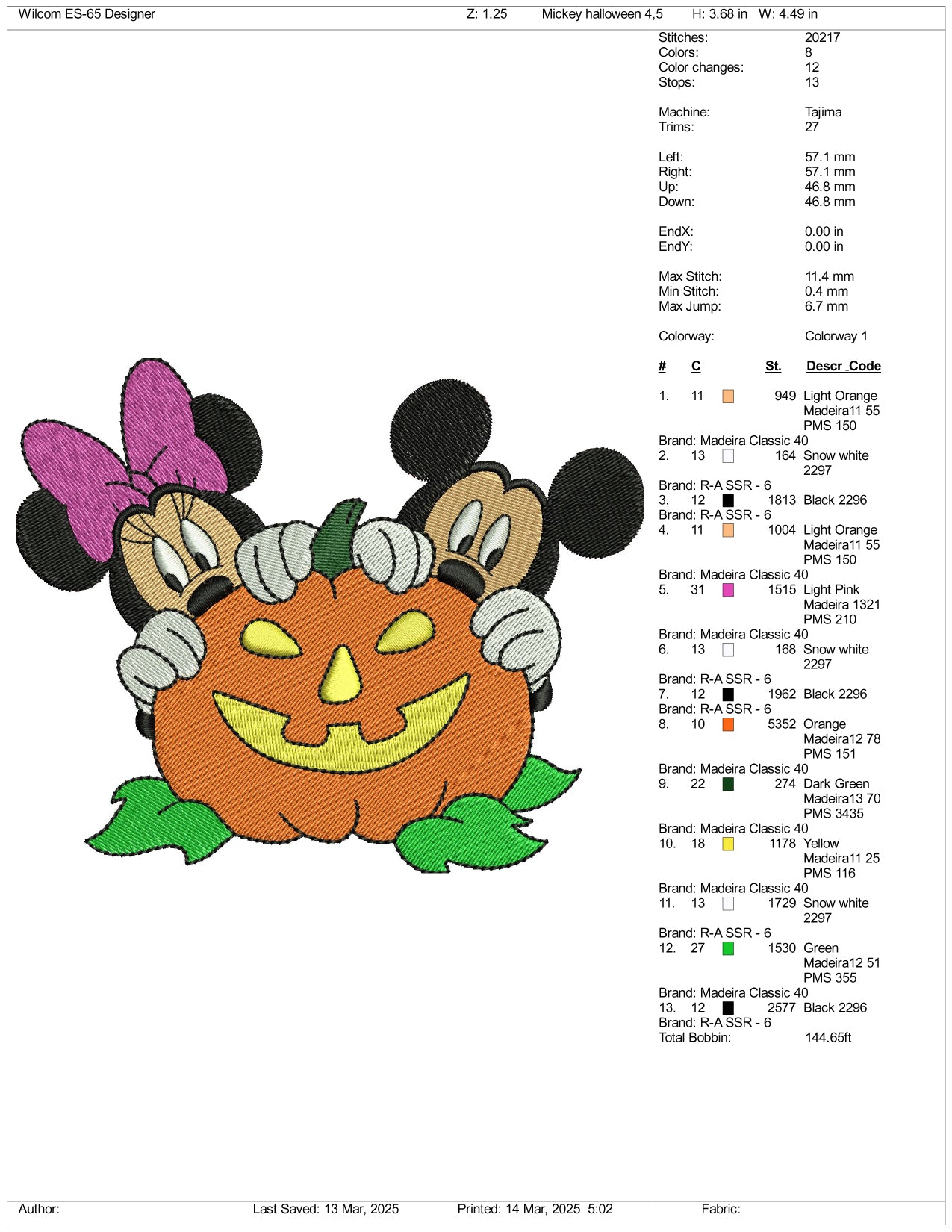 Mickey Mouse Minnie Mouse Pumpkin Embroidery Files - 3 Size's