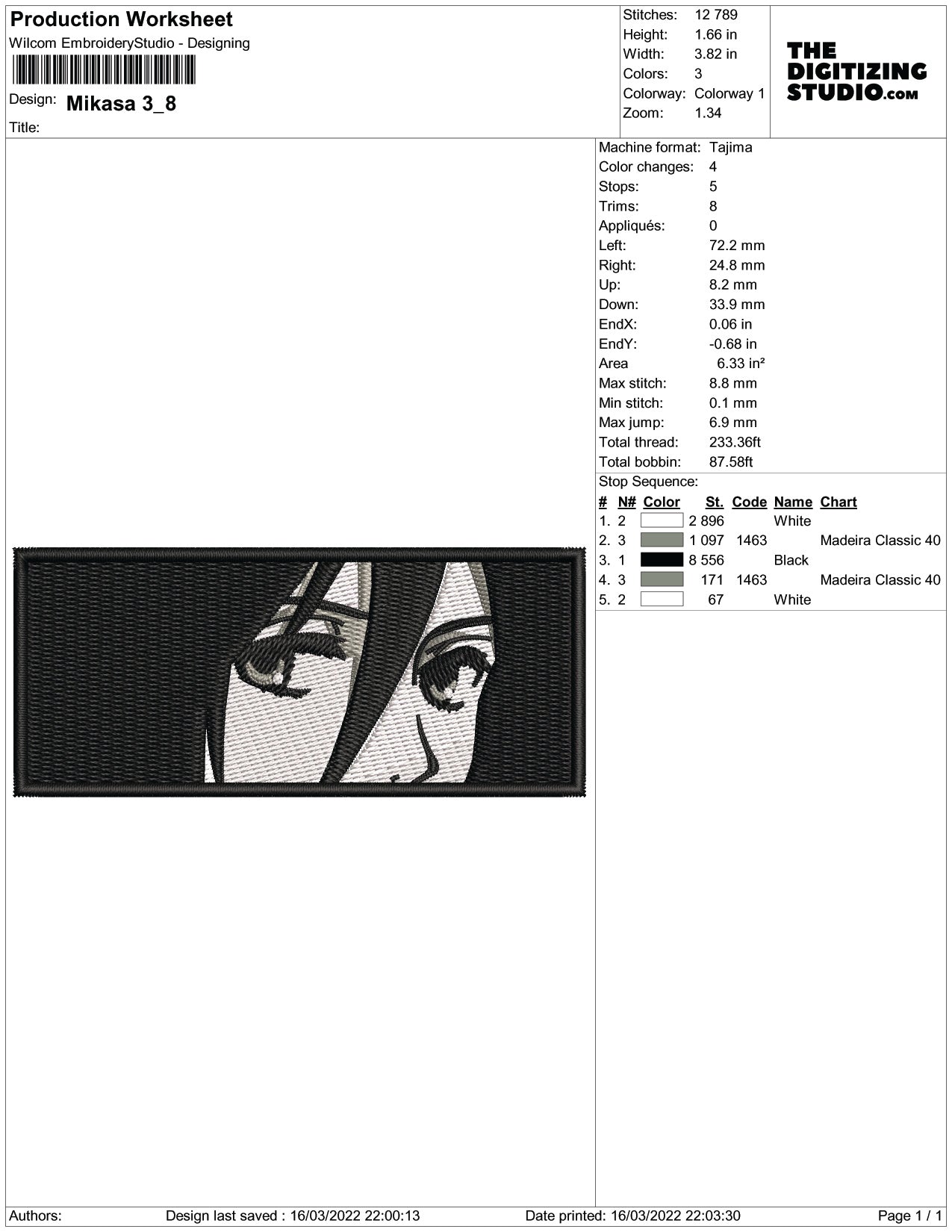 Mikasa Ackerman v5 Embroidery Design Files - 5 Size's