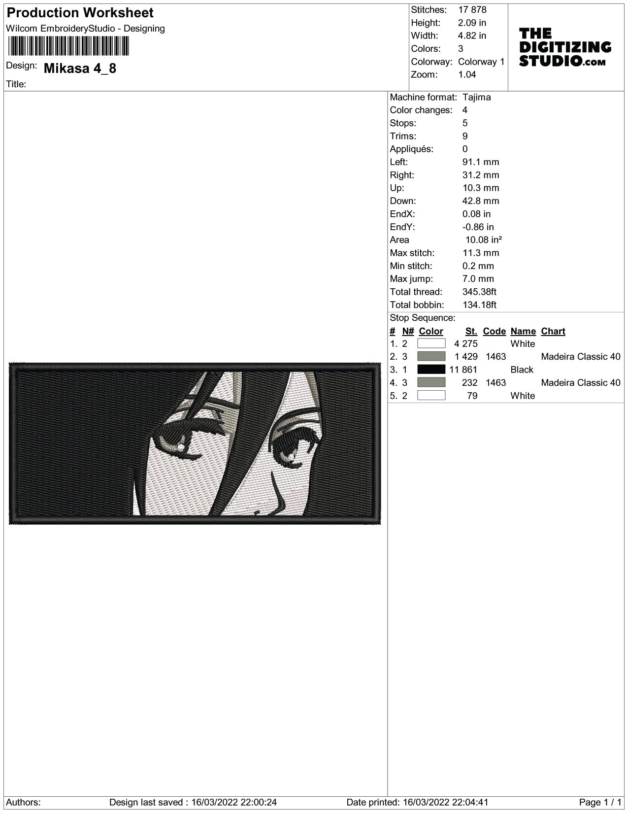 Mikasa Ackerman v5 Embroidery Design Files - 5 Size's