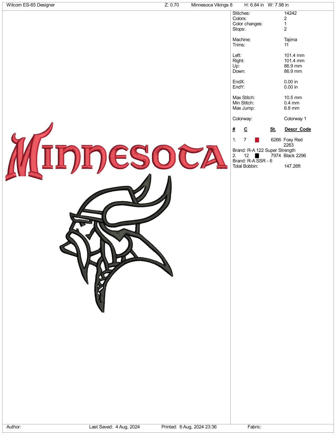 Minnesota Embroidery Files - 3 Size's