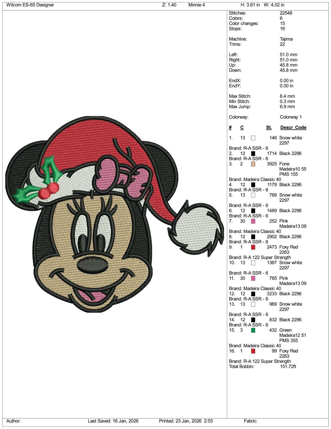 Mickey Minnie Face Embroidery Design Files - 5 Size's