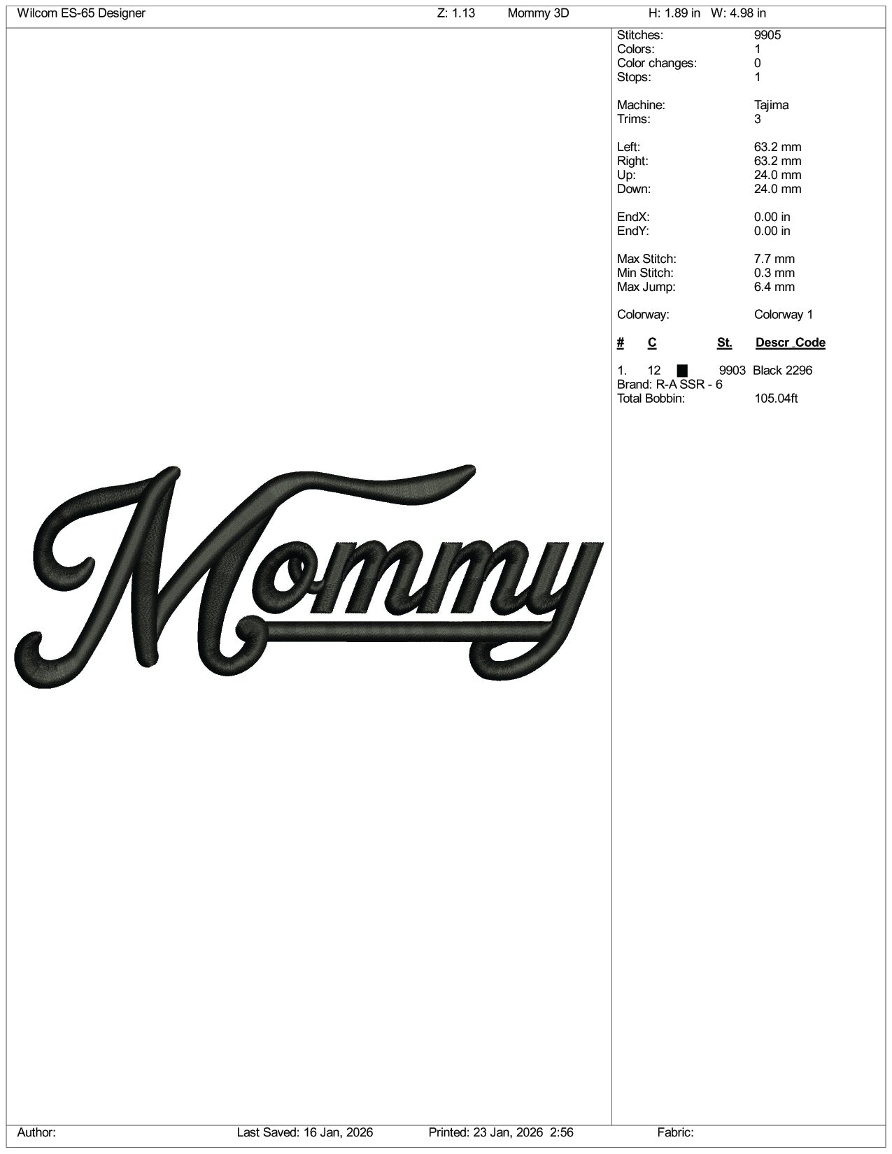 Mommy 3D Embroidery Design Files - 1 Size