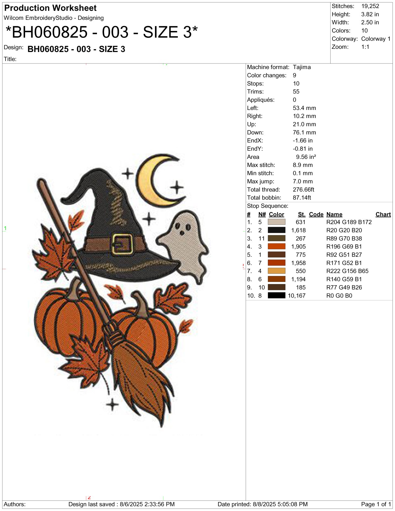 Witch Hat Embroidery Design Files - 5 Size's