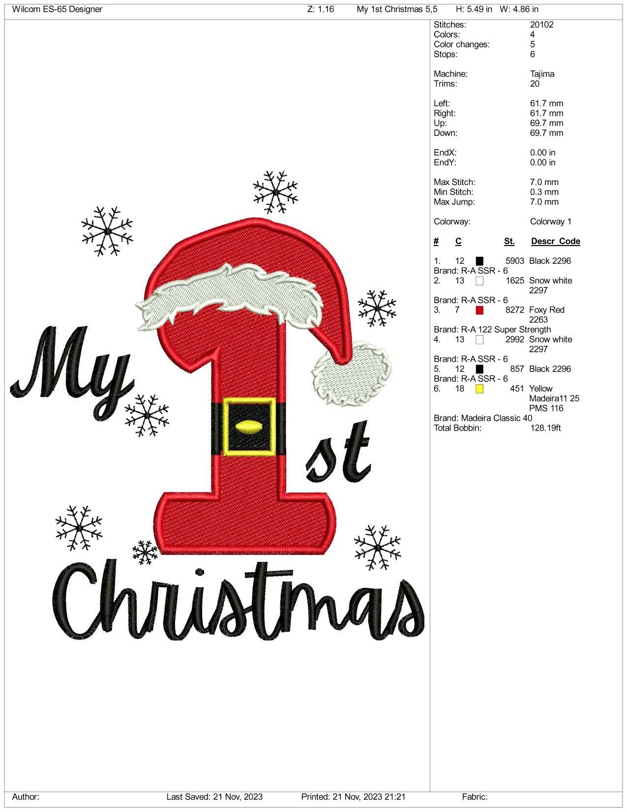 My 1st Christmas Embroidery Design Files - 3 Size's