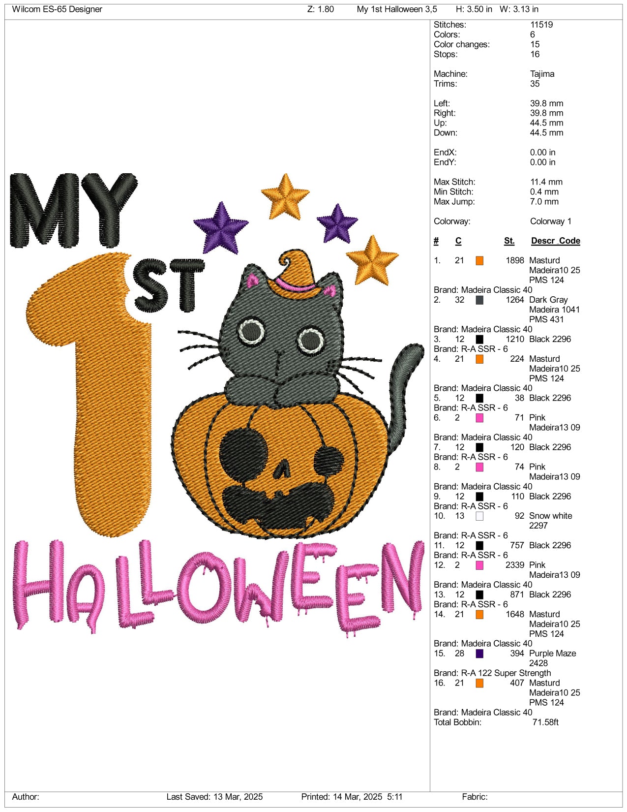 My 1st Halloween v2 Embroidery Design Files - 3 Size's