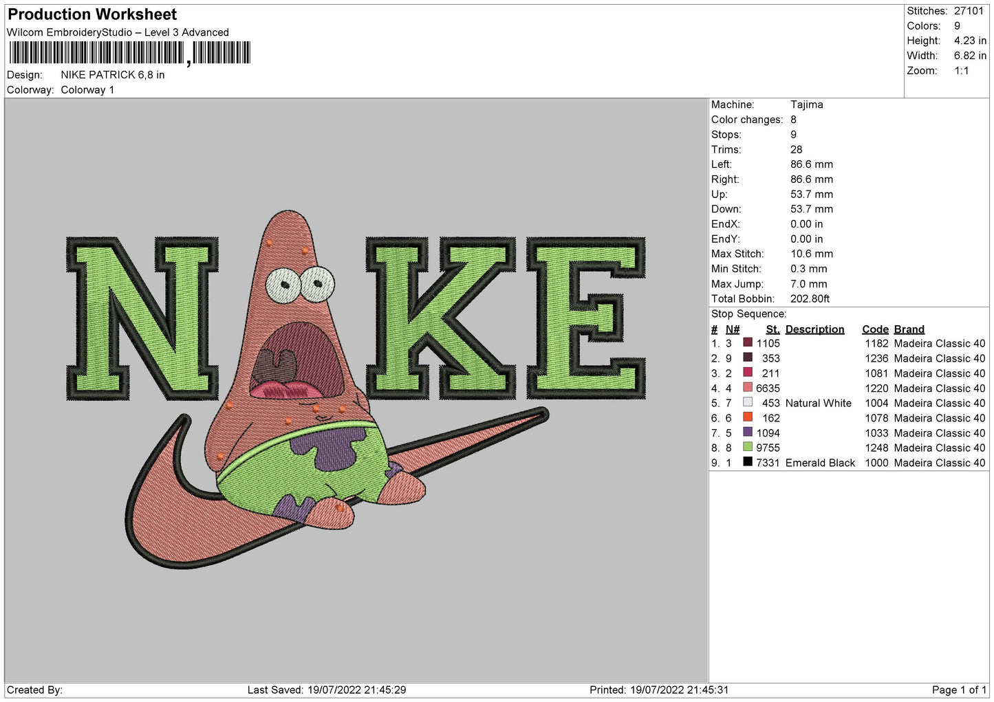 Patrick Star v2 Embroidery Design Files - 3 Size's