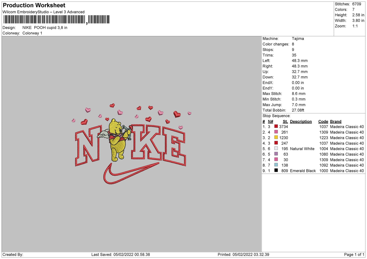 Nike Pooh v3 Embroidery Design Files - 4 Size's