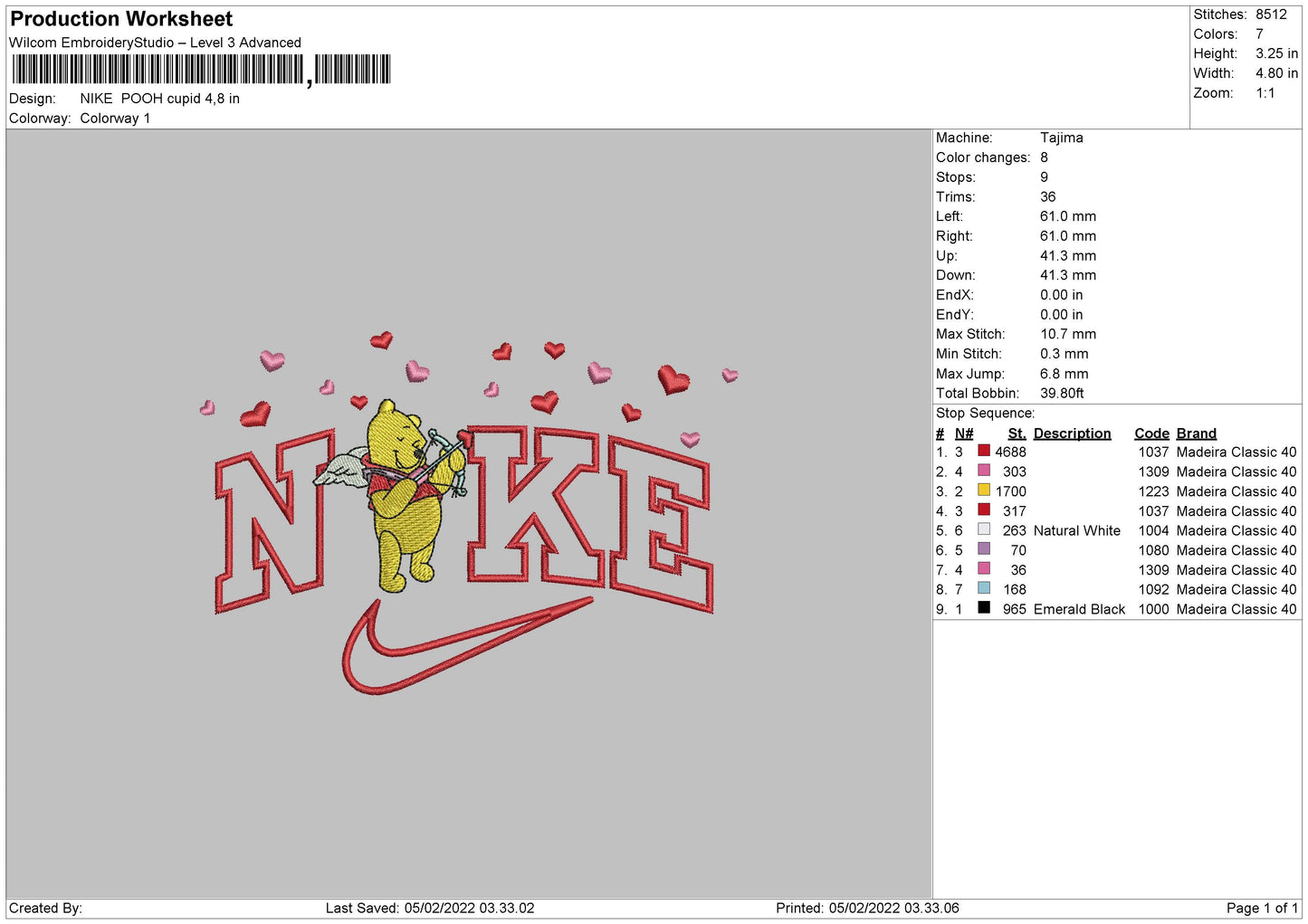 Nike Pooh v3 Embroidery Design Files - 4 Size's