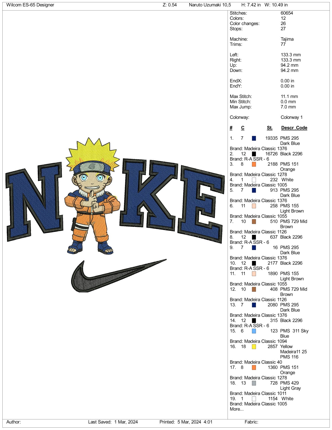 Archivos de diseño de bordado Nike Chibi Naruto (3 tamaños)