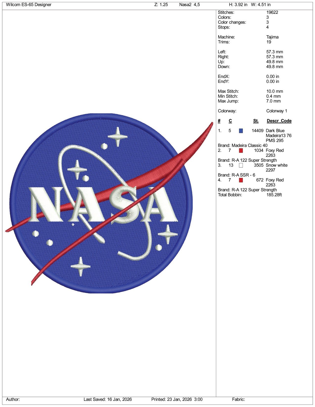 Nasa Logo v3 Embroidery Design Files - 3 Size's