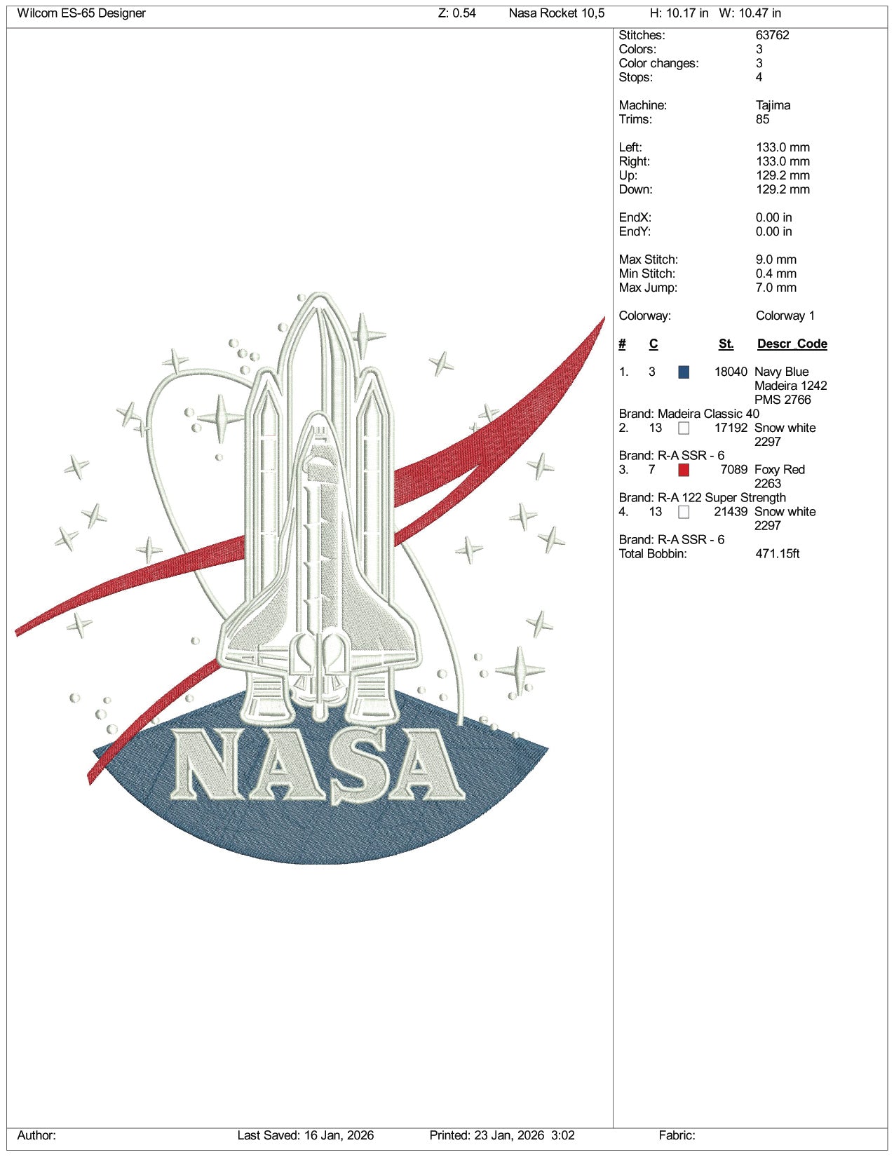 Nasa Logo v4 Embroidery Design Files - 5 Size's