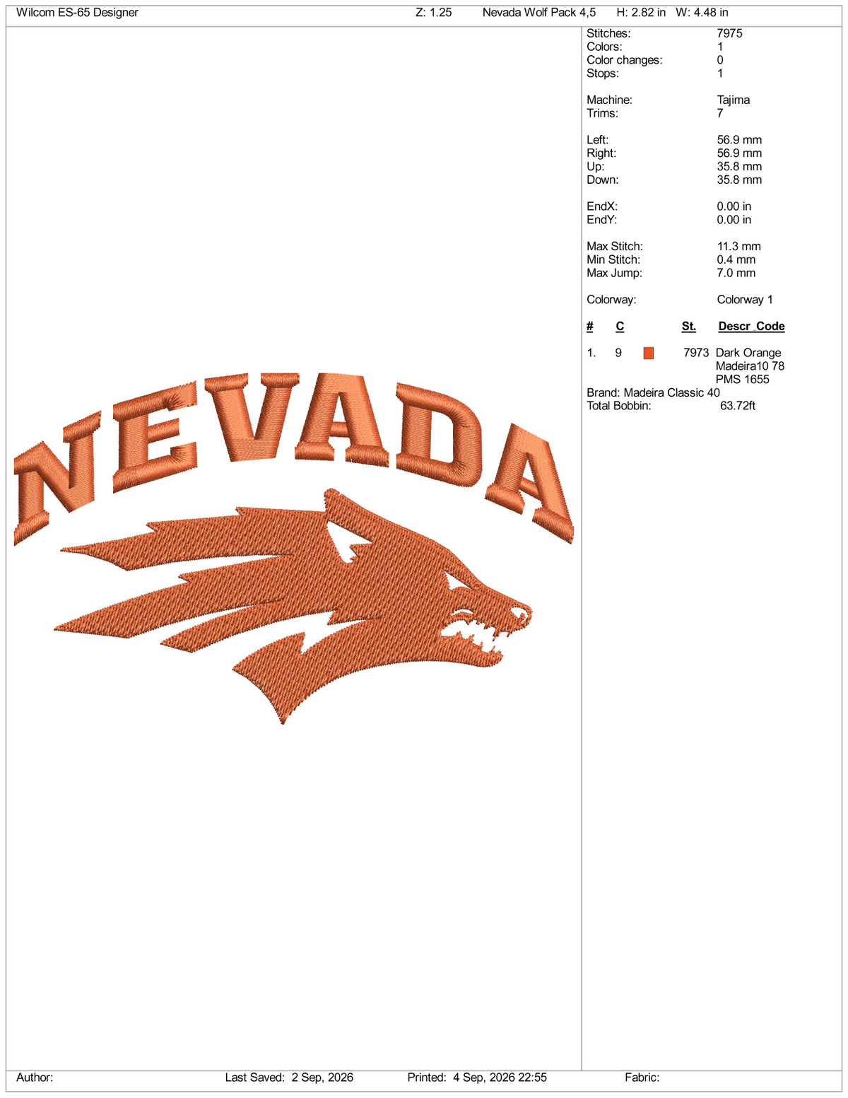 Nevada Wolf Pack Logo Embroidery Design Files - 3 Size's