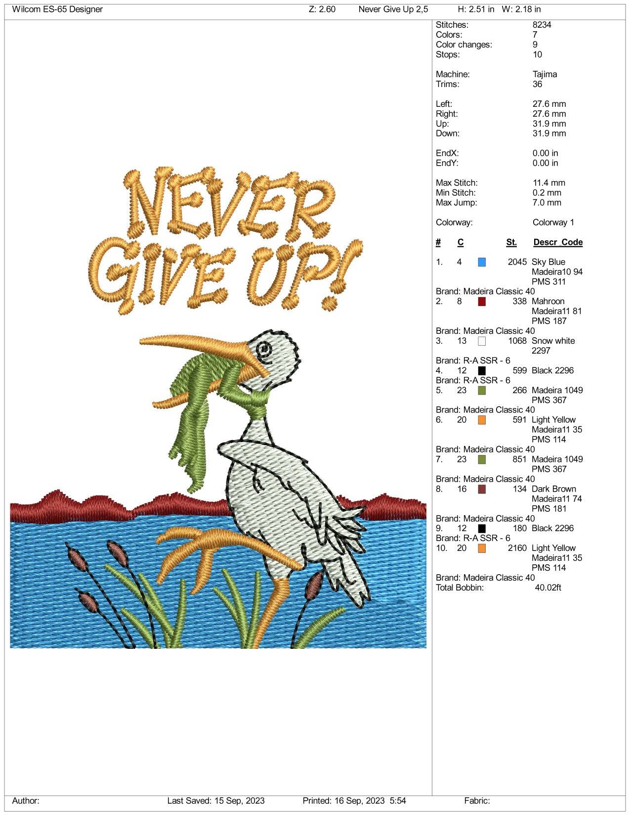 Never Give Up Embroidery Design Files - 3 Size's