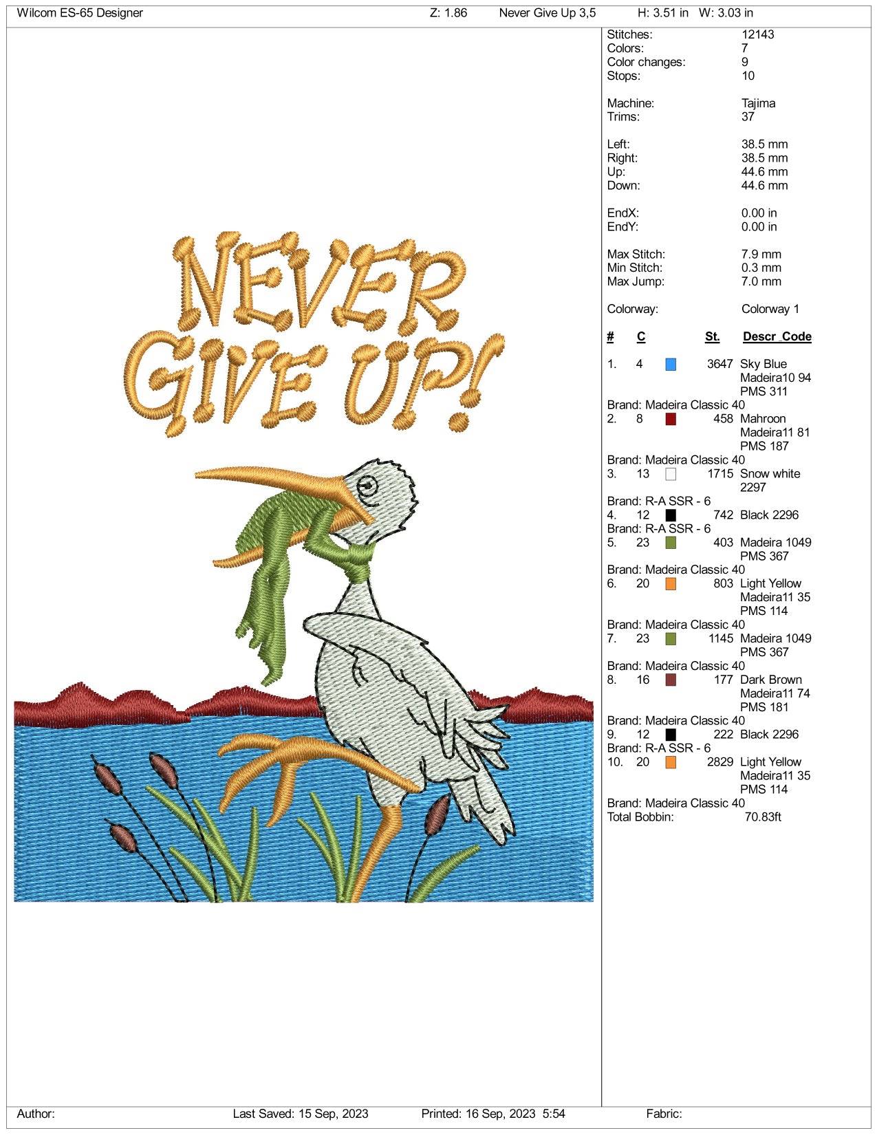 Never Give Up Embroidery Design Files - 3 Size's
