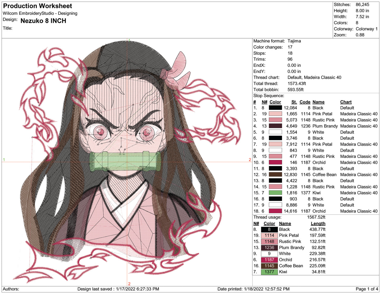 Nezuko Kamado v2 Embroidery Design Files - 5 Sizes