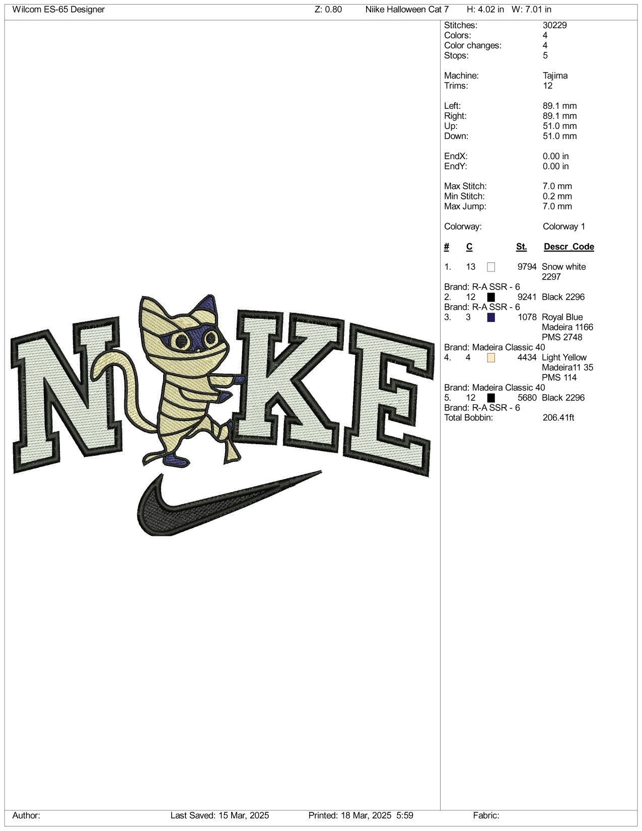 NIke Mummy Kitty Embroidery Files - 3 Size's