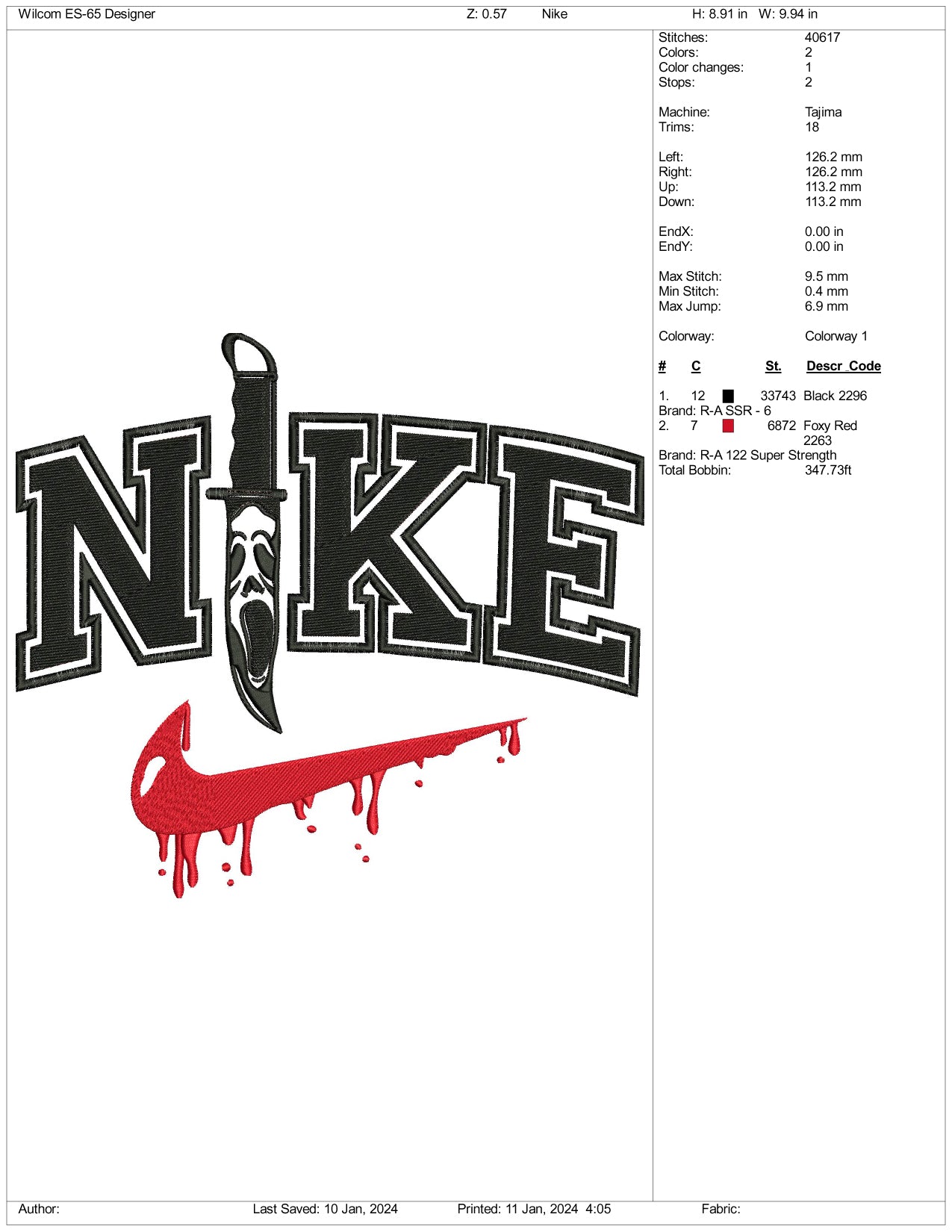 Archivos de diseño de bordado de cuchillo Nike (3 tamaños)