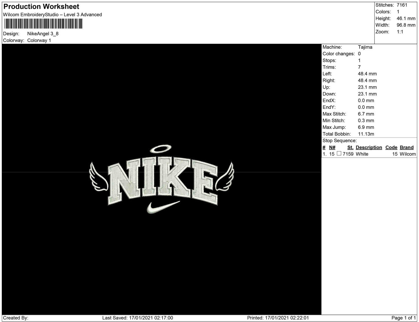 Nike Angel v11 Embroidery Design Files - 4 Size's