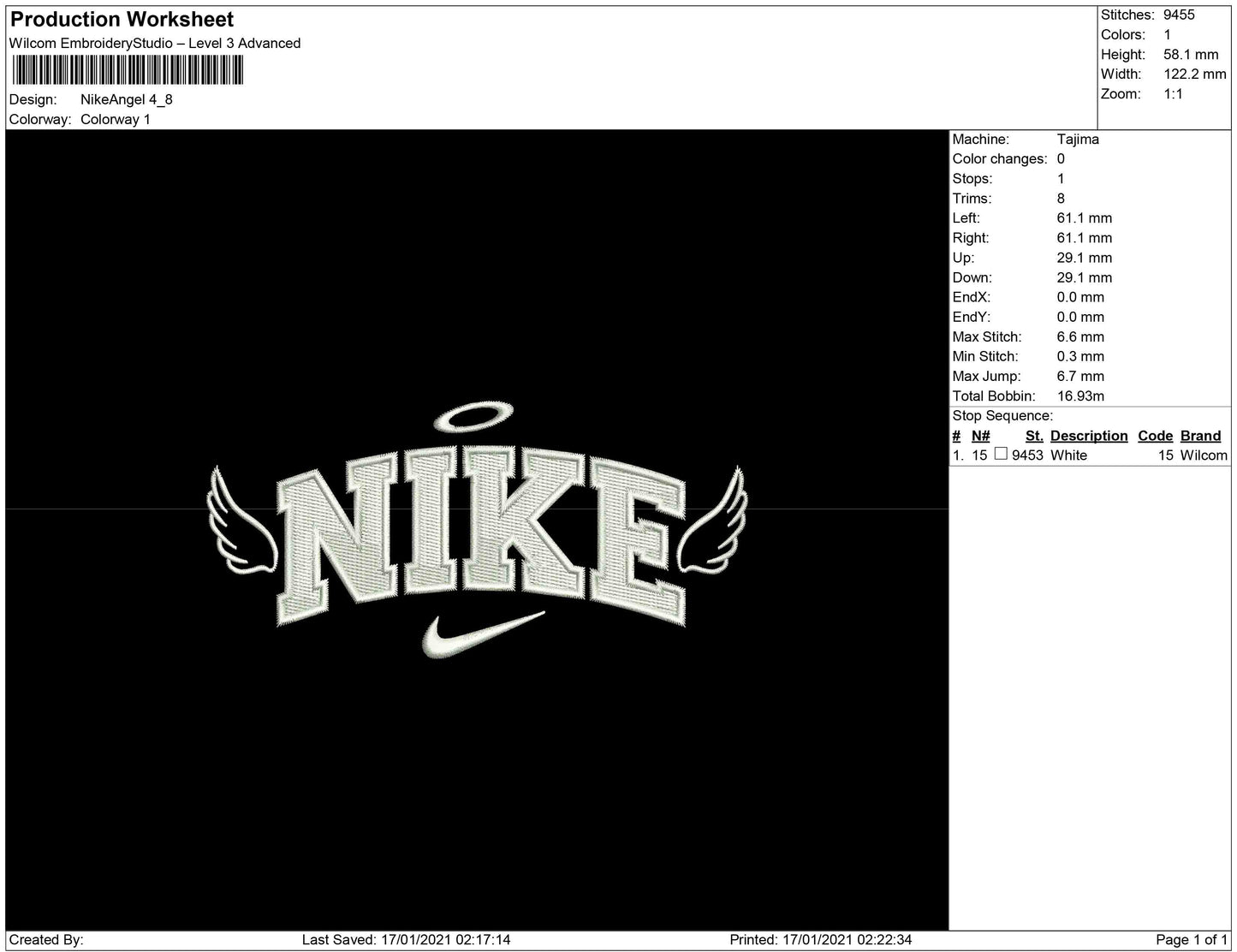 Nike Angel v11 Embroidery Design Files - 4 Size's