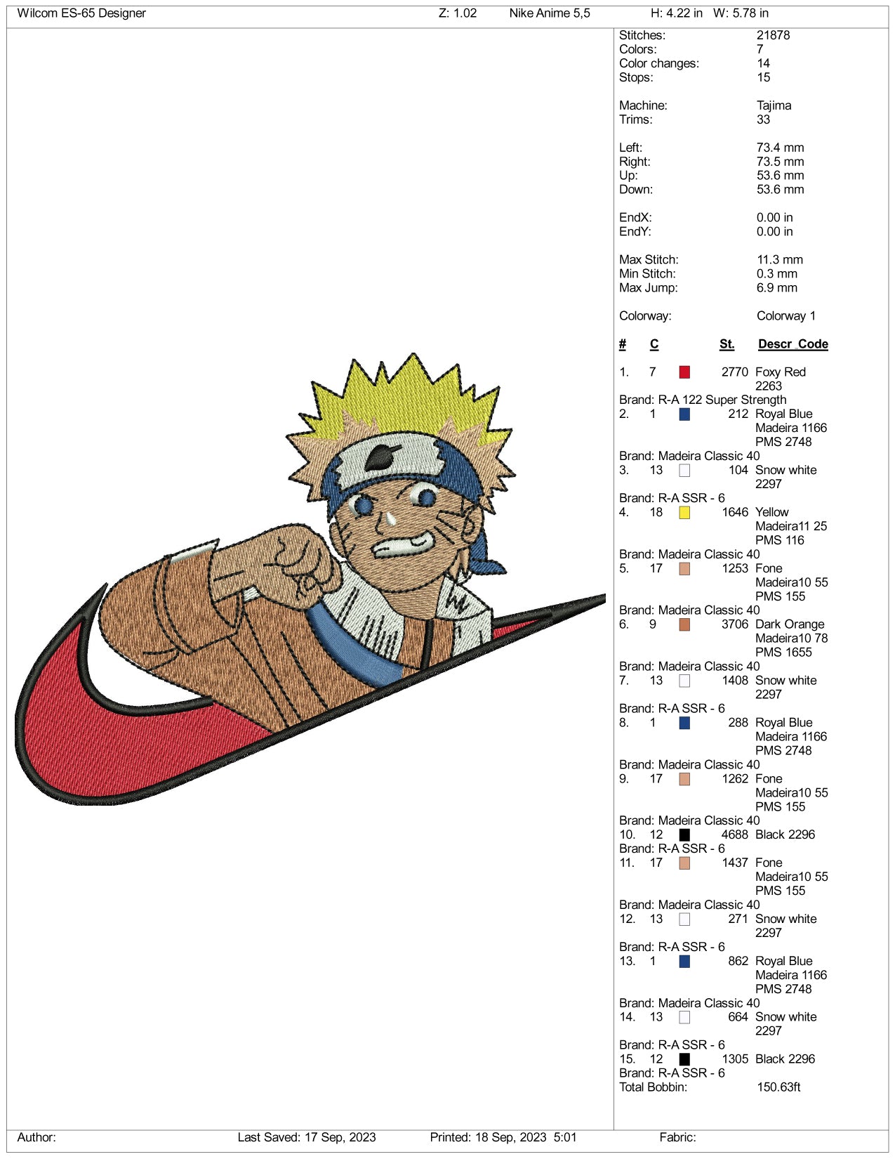 Nike Naruto Embroidery Design Files - 3 Size's