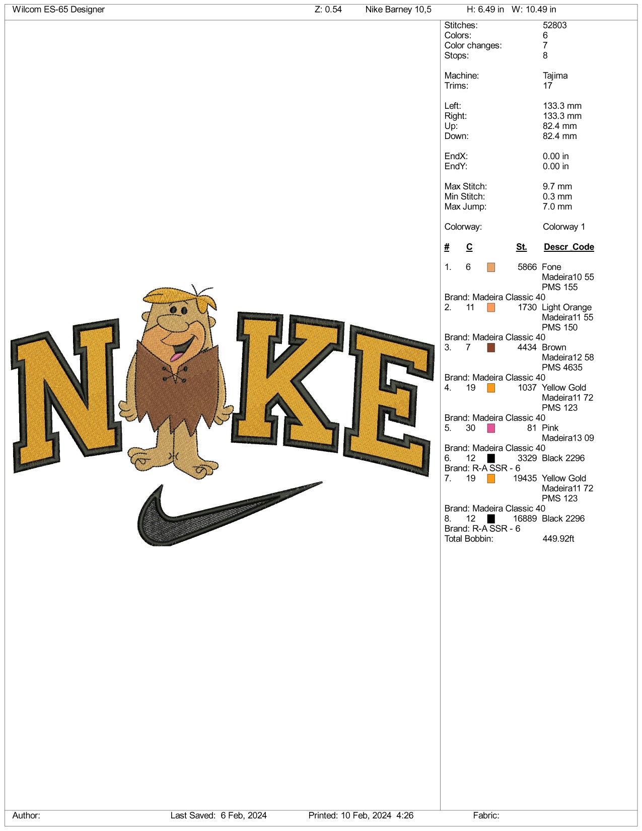 Archivos de diseño de bordado de Nike Barney Rubble (3 tamaños)
