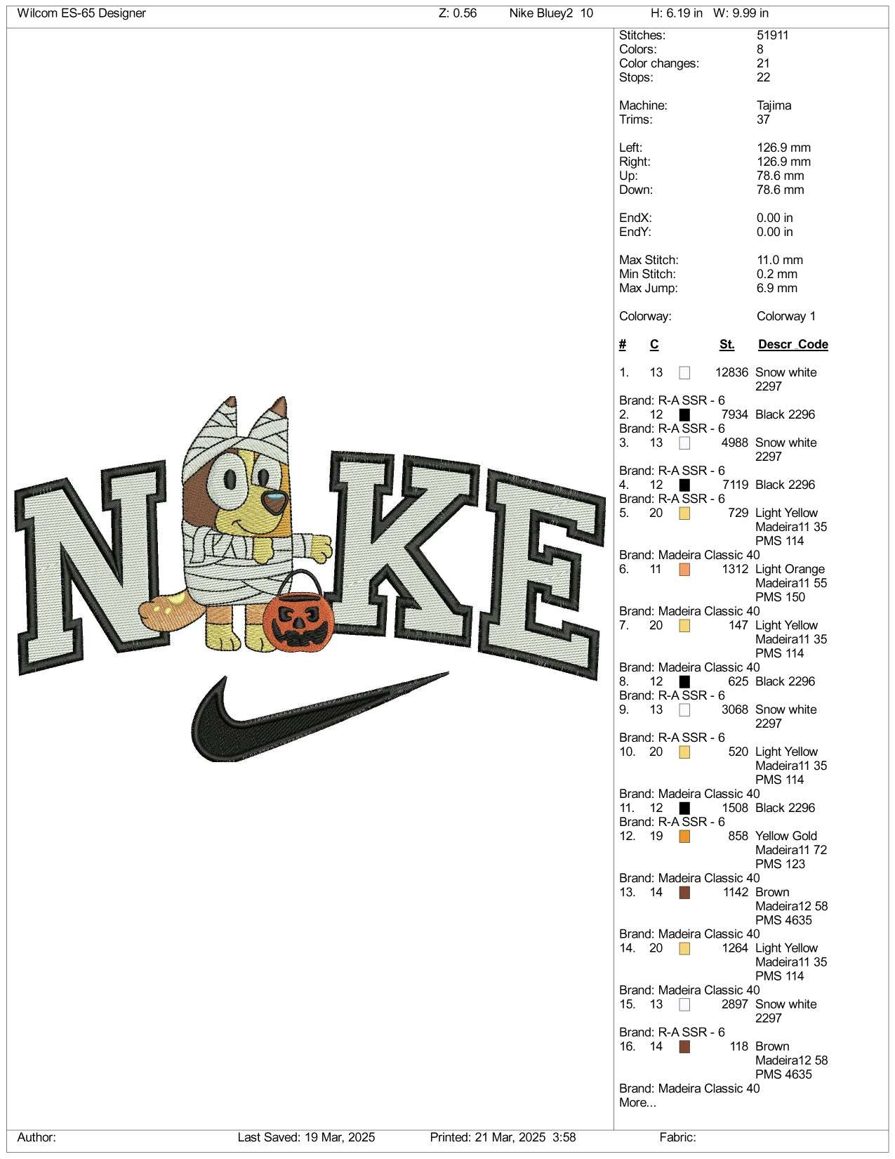 Nike Bingo Mummy Embroidery Files - 3 Size's