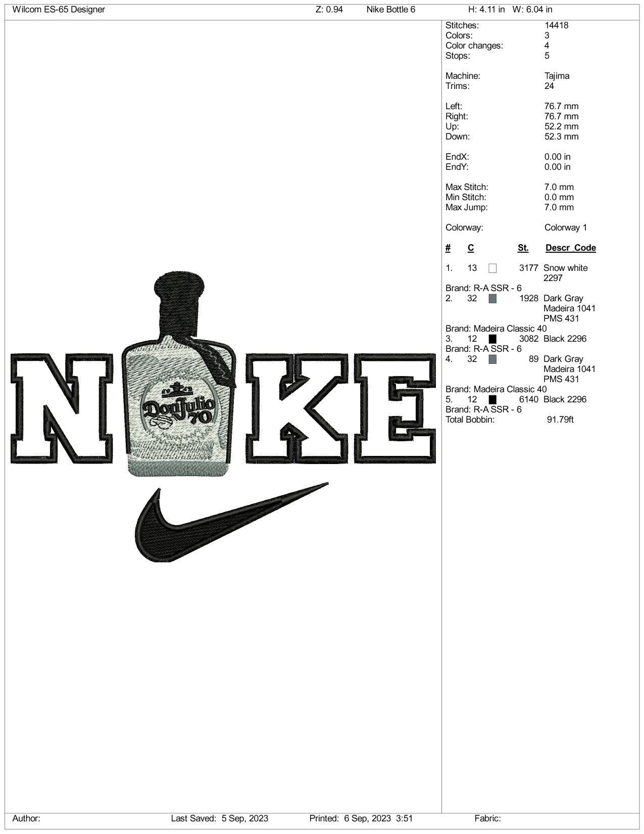 Archivos de diseño de bordado Nike Don Julio - 3 tamaños