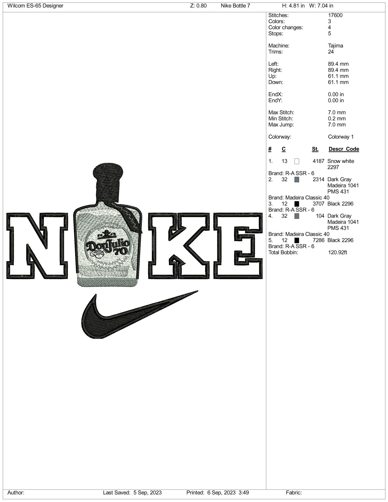 Archivos de diseño de bordado Nike Don Julio - 3 tamaños