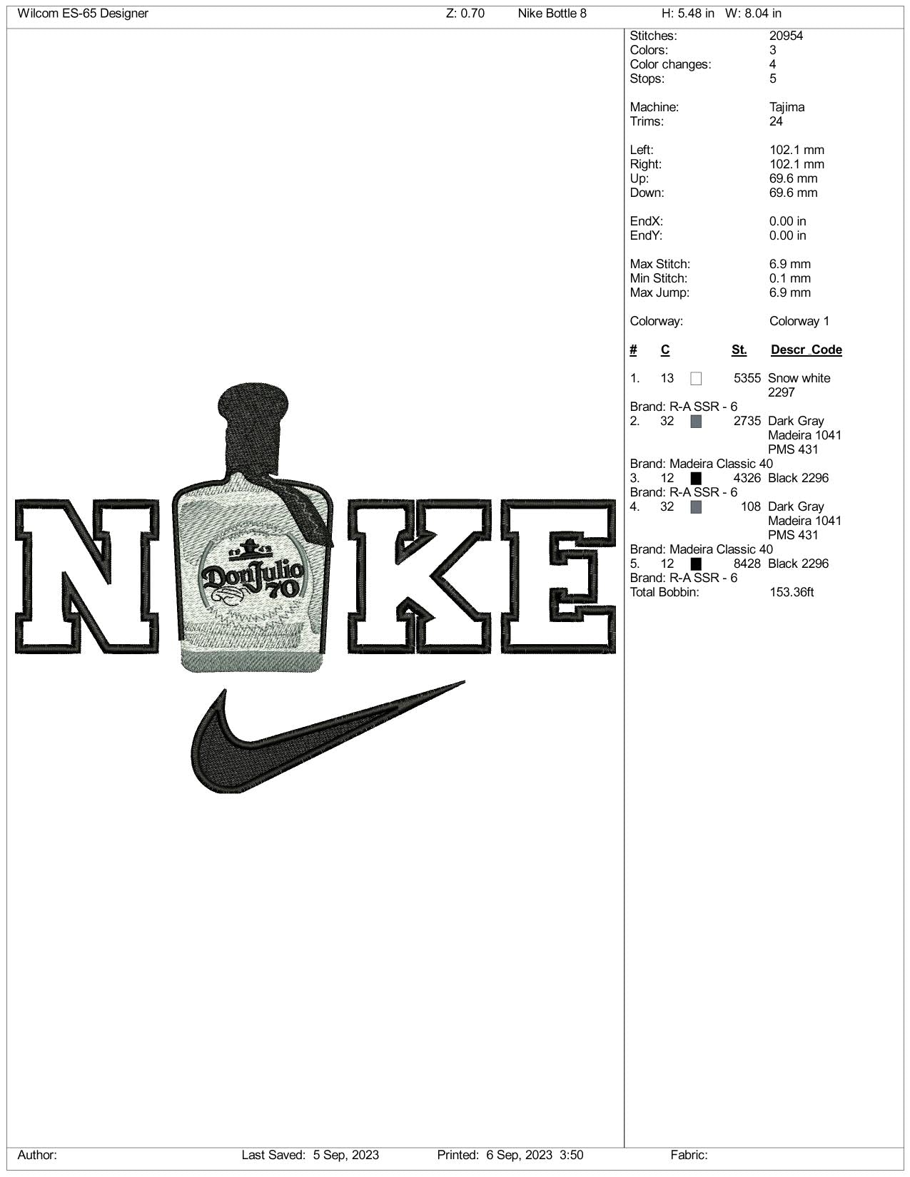 Archivos de diseño de bordado Nike Don Julio - 3 tamaños