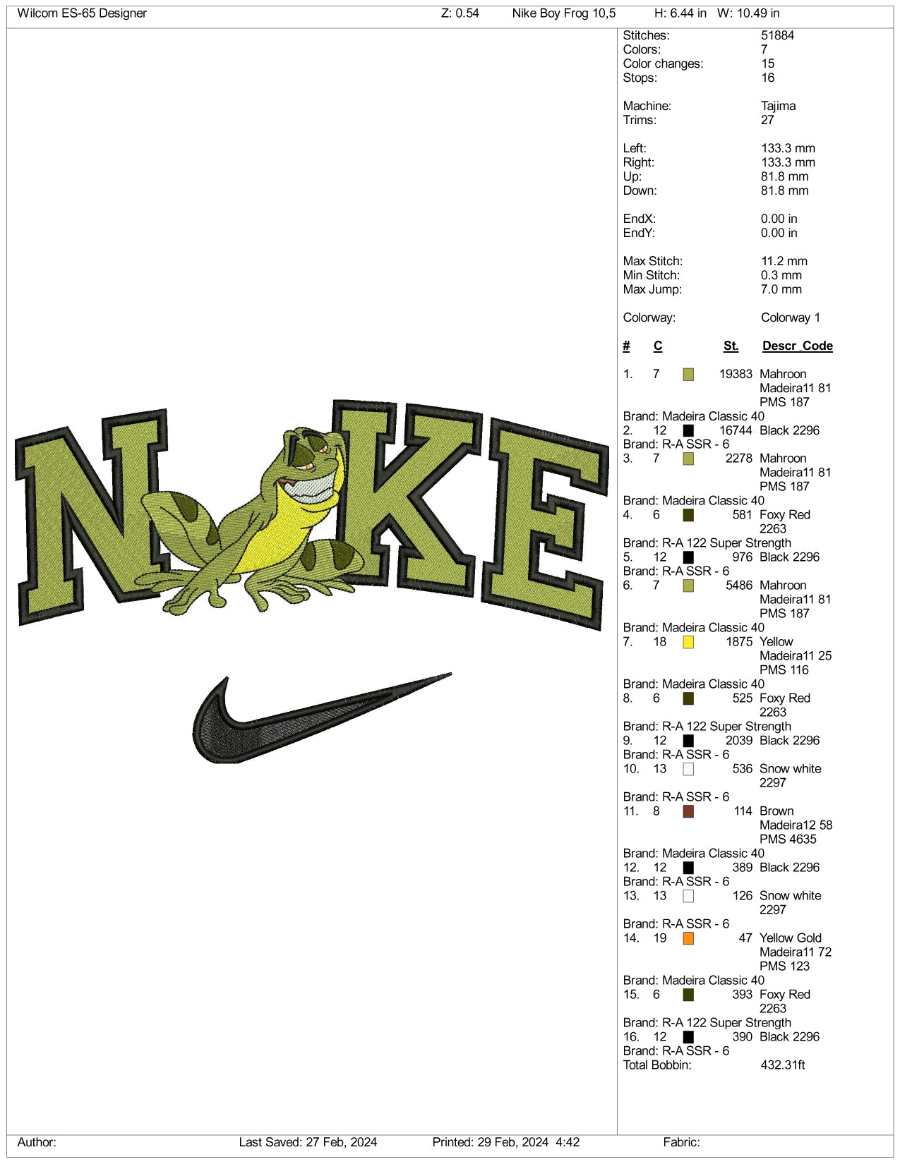 Archivos de diseño de bordado Nike Prince Naveen Frog (3 tamaños)