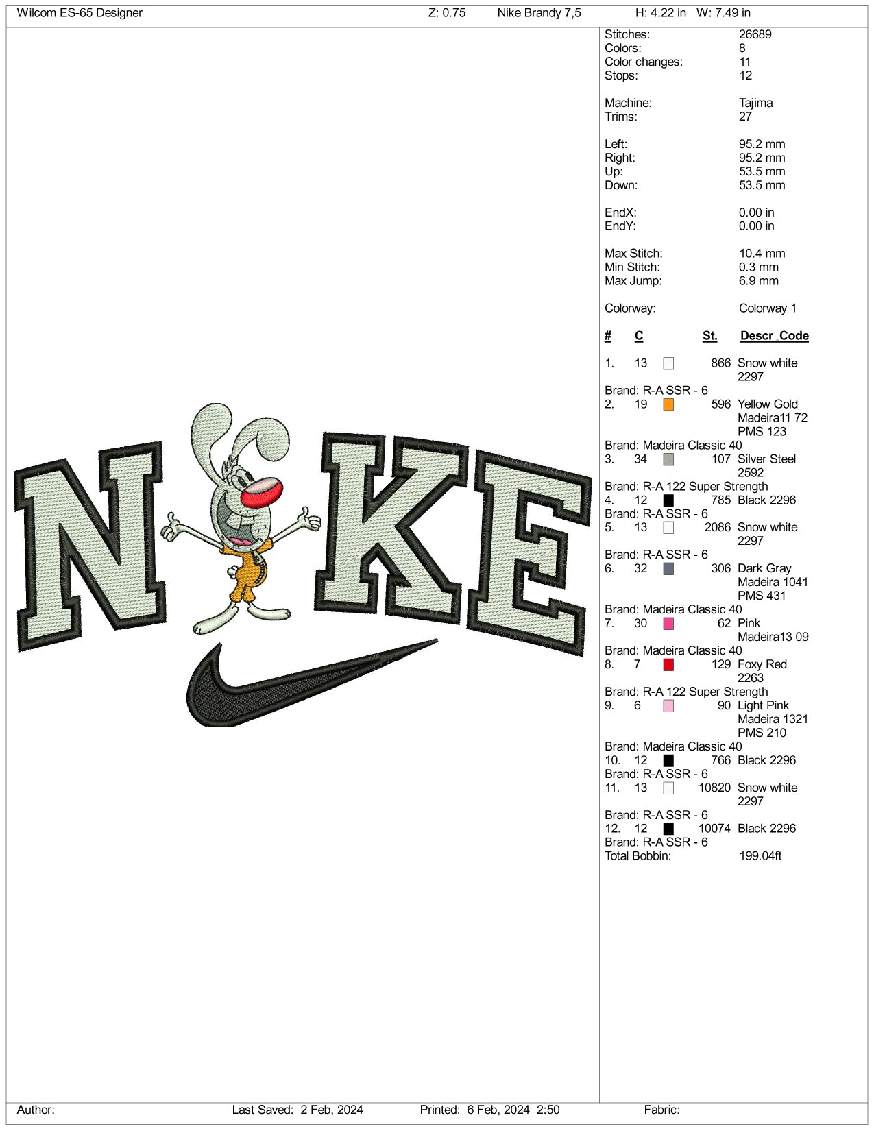 Archivos de diseño de bordado de Nike Mr Whiskers - 3 tamaños