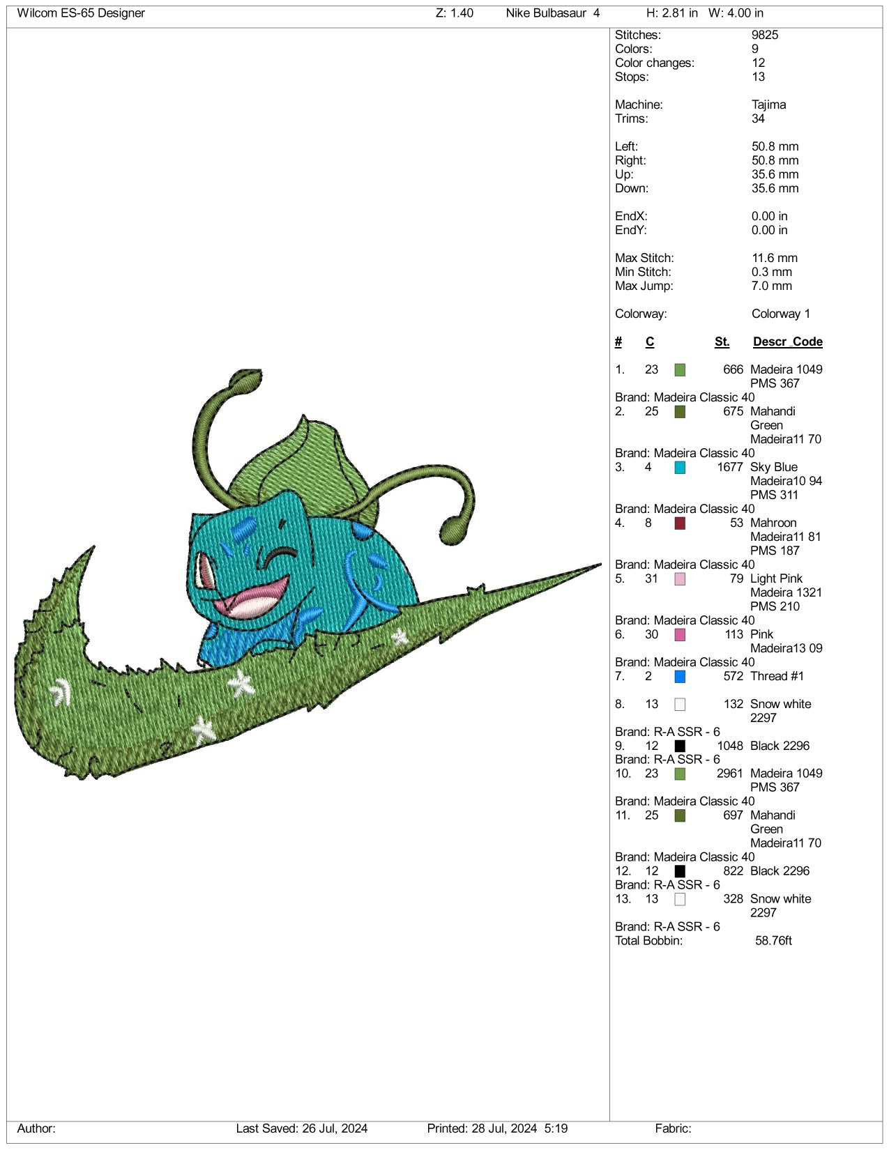 Archivos de bordado del logo de Bulbasaur (3 tamaños)