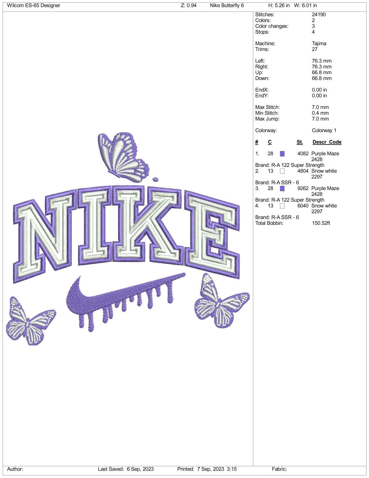 Nike Butterfly Embroidery Design Files - 3 Size's