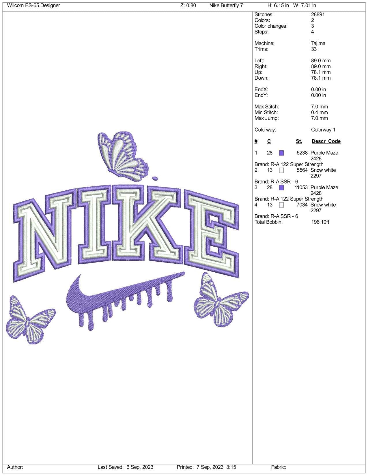 Nike Butterfly Embroidery Design Files - 3 Size's