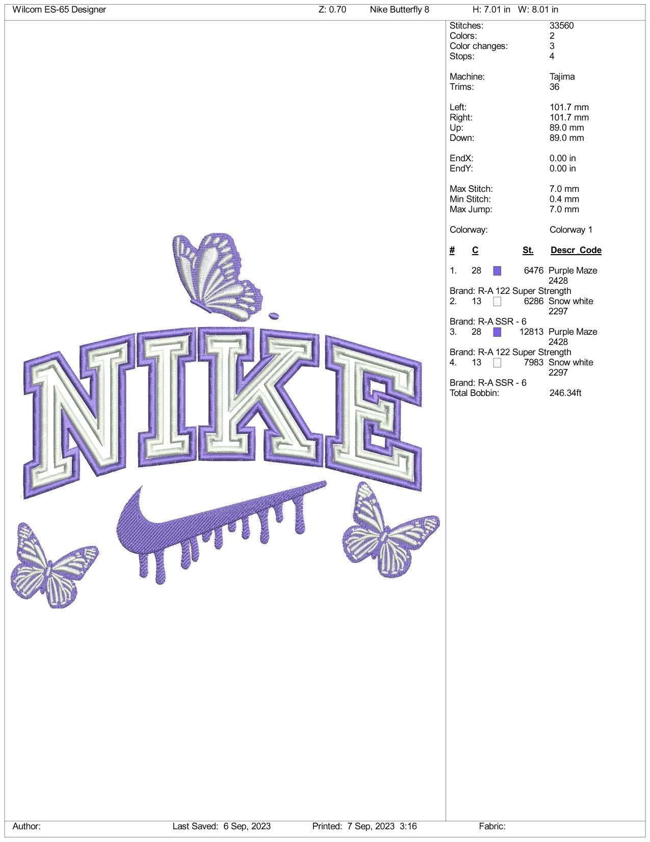 Nike Butterfly Embroidery Design Files - 3 Size's