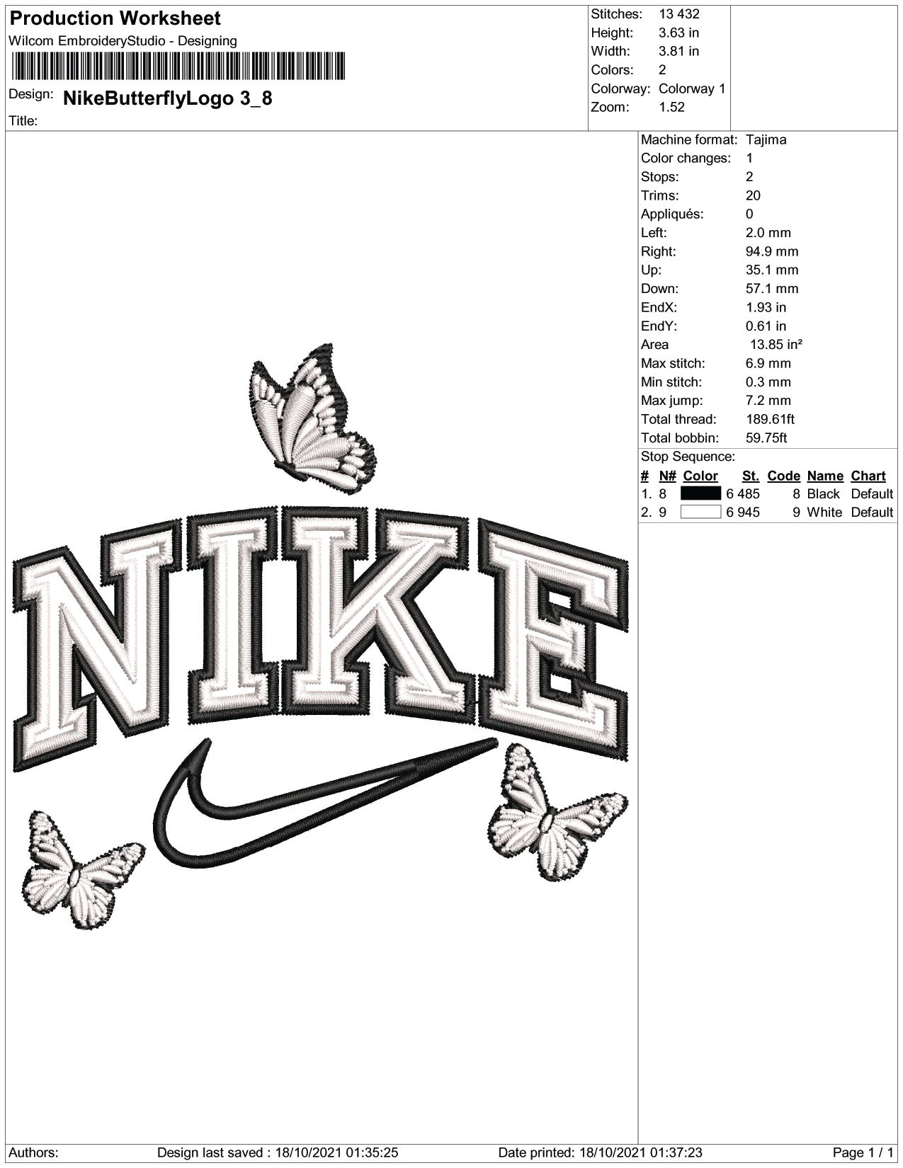 Nike Butterfly v3 Embroidery Design Files - 5 Size's