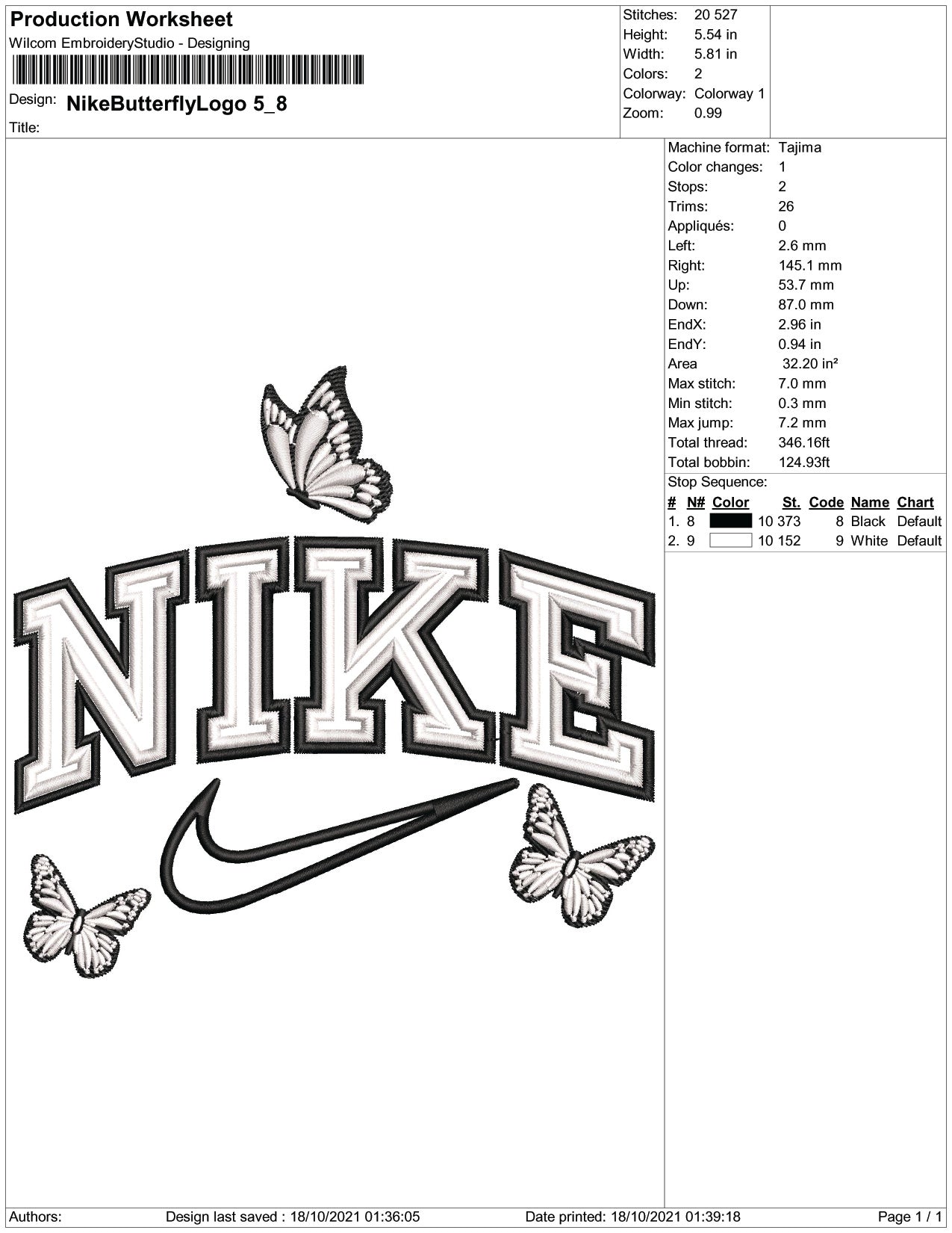 Nike Butterfly v3 Embroidery Design Files - 5 Size's