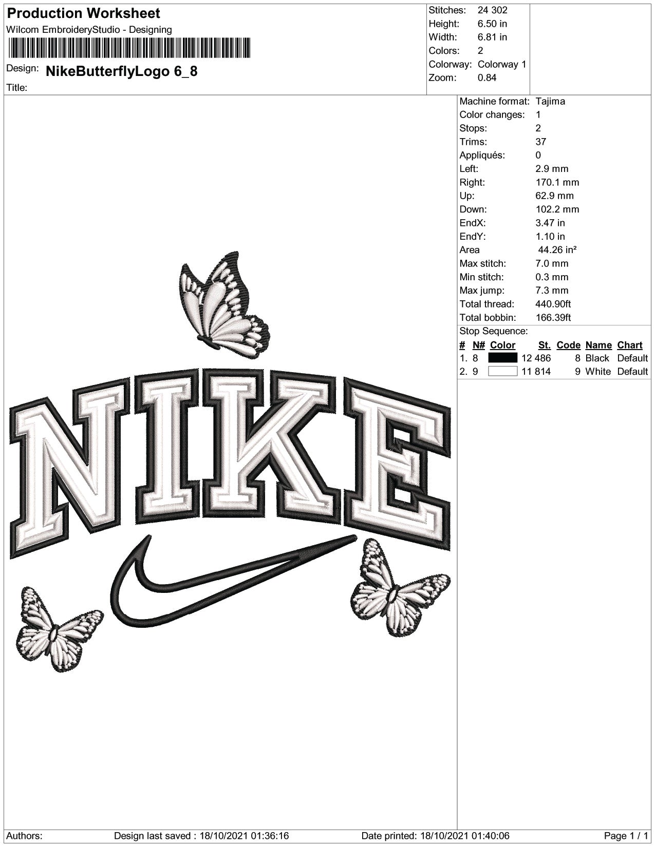Nike Butterfly v3 Embroidery Design Files - 5 Size's