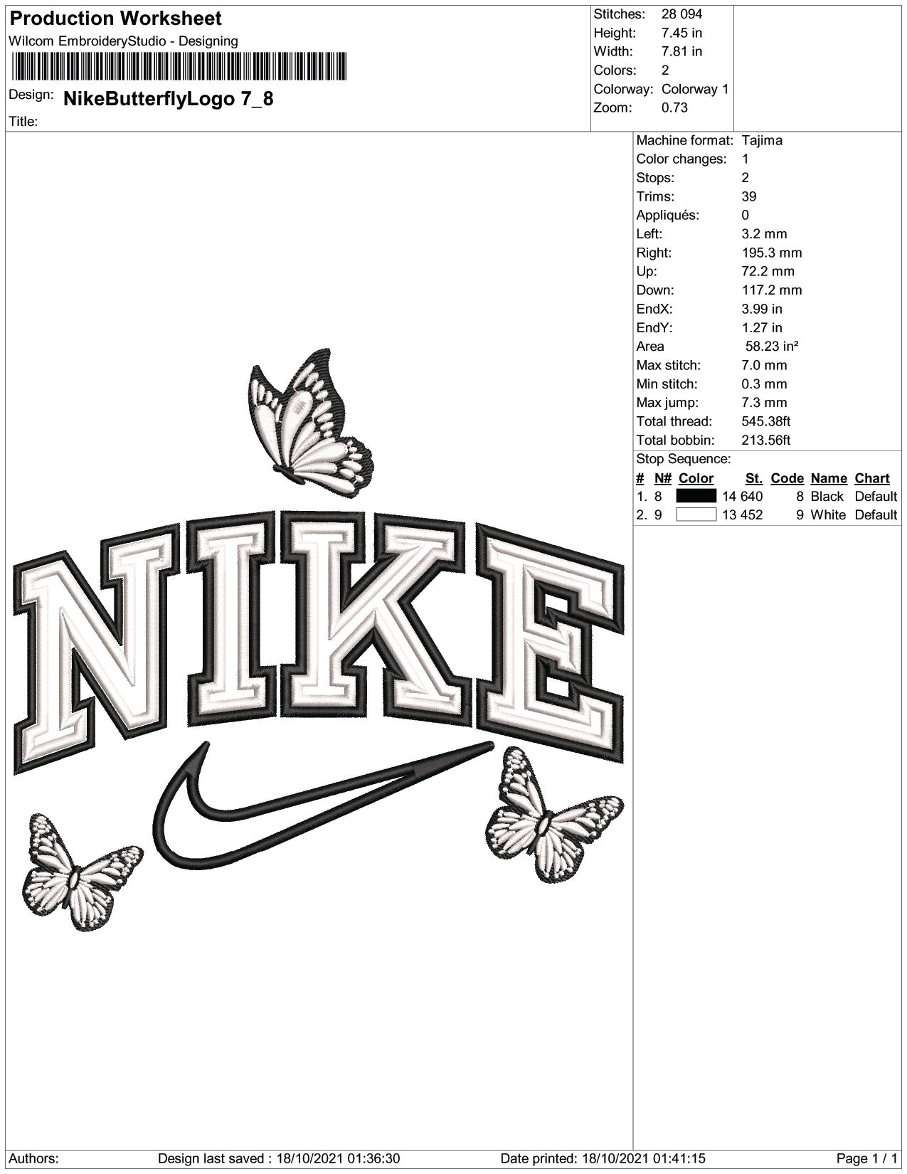 Nike Butterfly v3 Embroidery Design Files - 5 Size's
