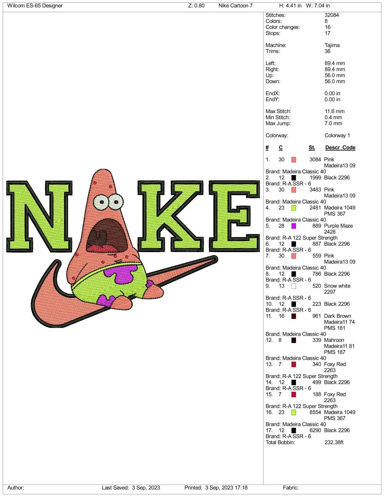 Patrick Star Embroidery Design Files - 3 Size's