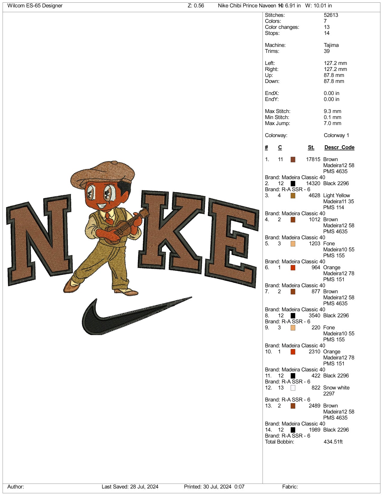 Archivos de diseño de bordado Nike Chibi Prince Naveen v2 (3 tamaños)