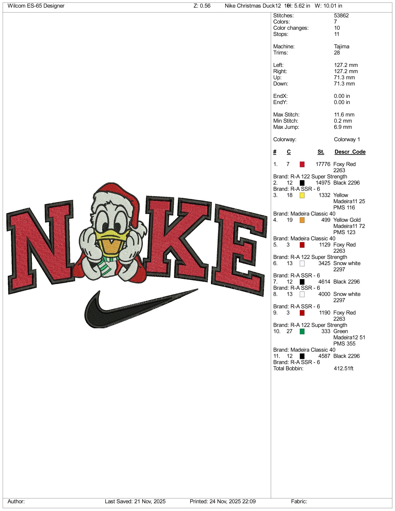 NIke Donald Duck v7 Embroidery Design Files - 3 Size's