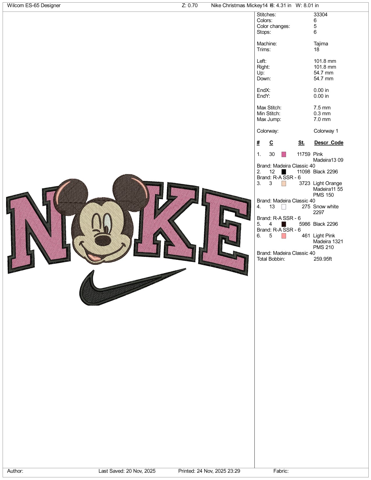 Nike Mickey Mouse v13 Embroidery Design Files - 3 Size's