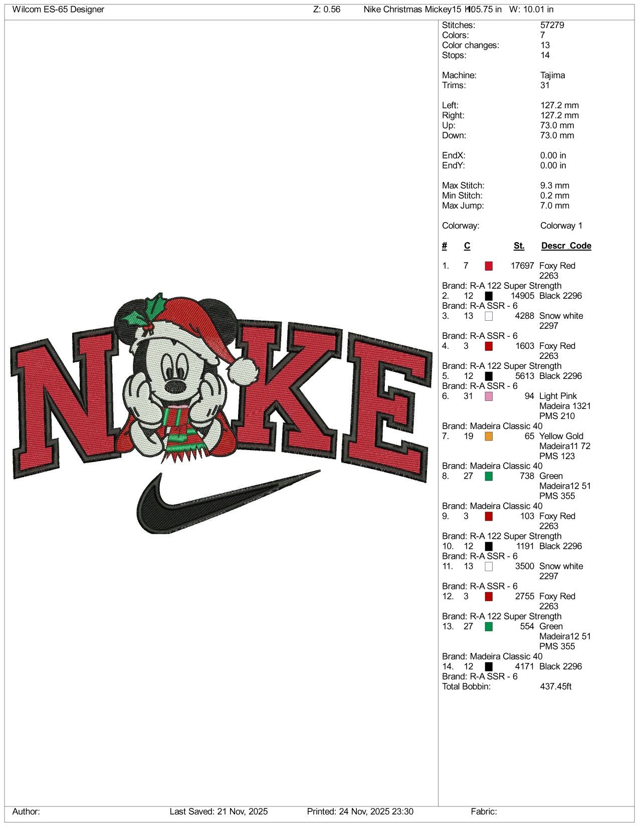 Nike Mickey Mouse v14 Embroidery Design Files - 2 Size's