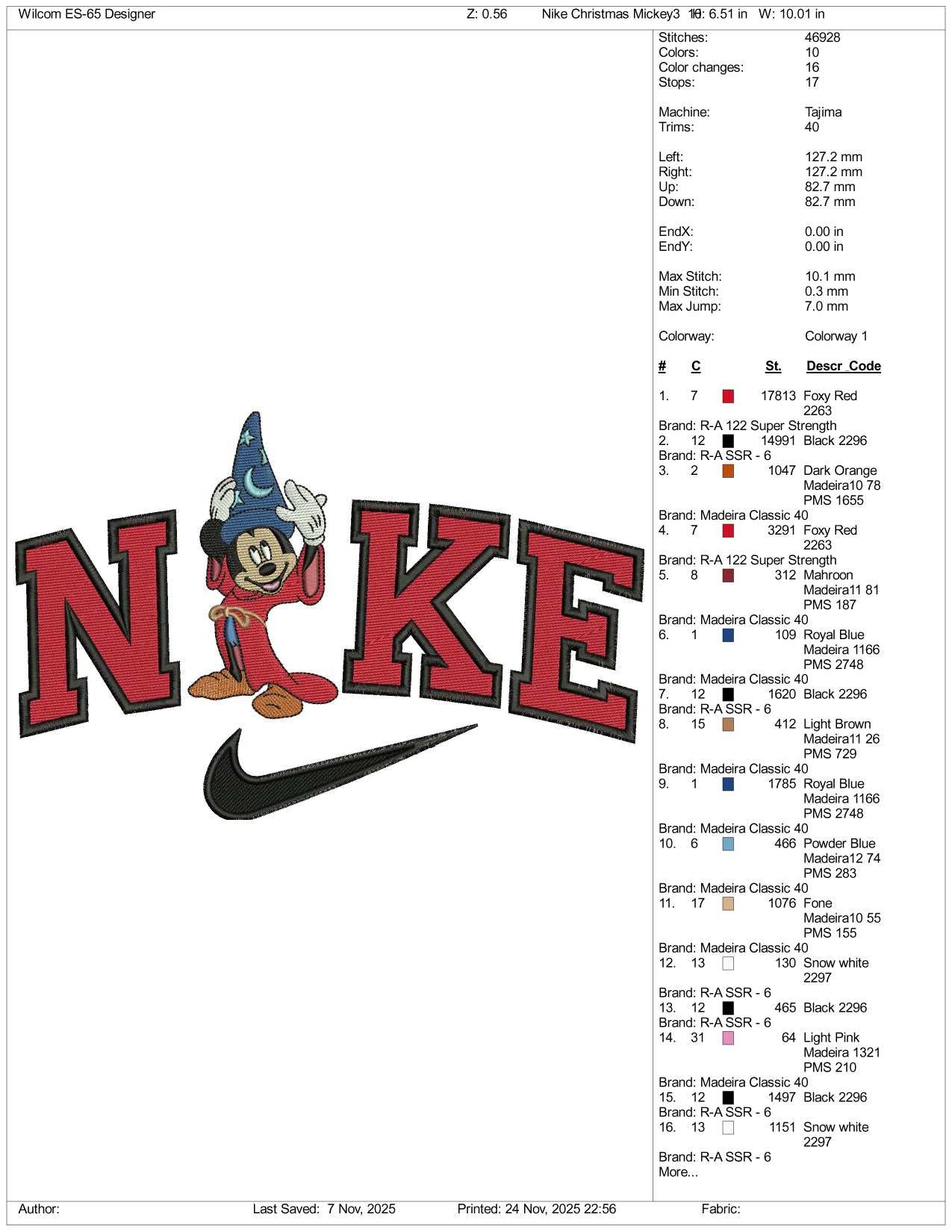 Nike Mickey Mouse Magician v3 Embroidery Design Files - 3 Size's