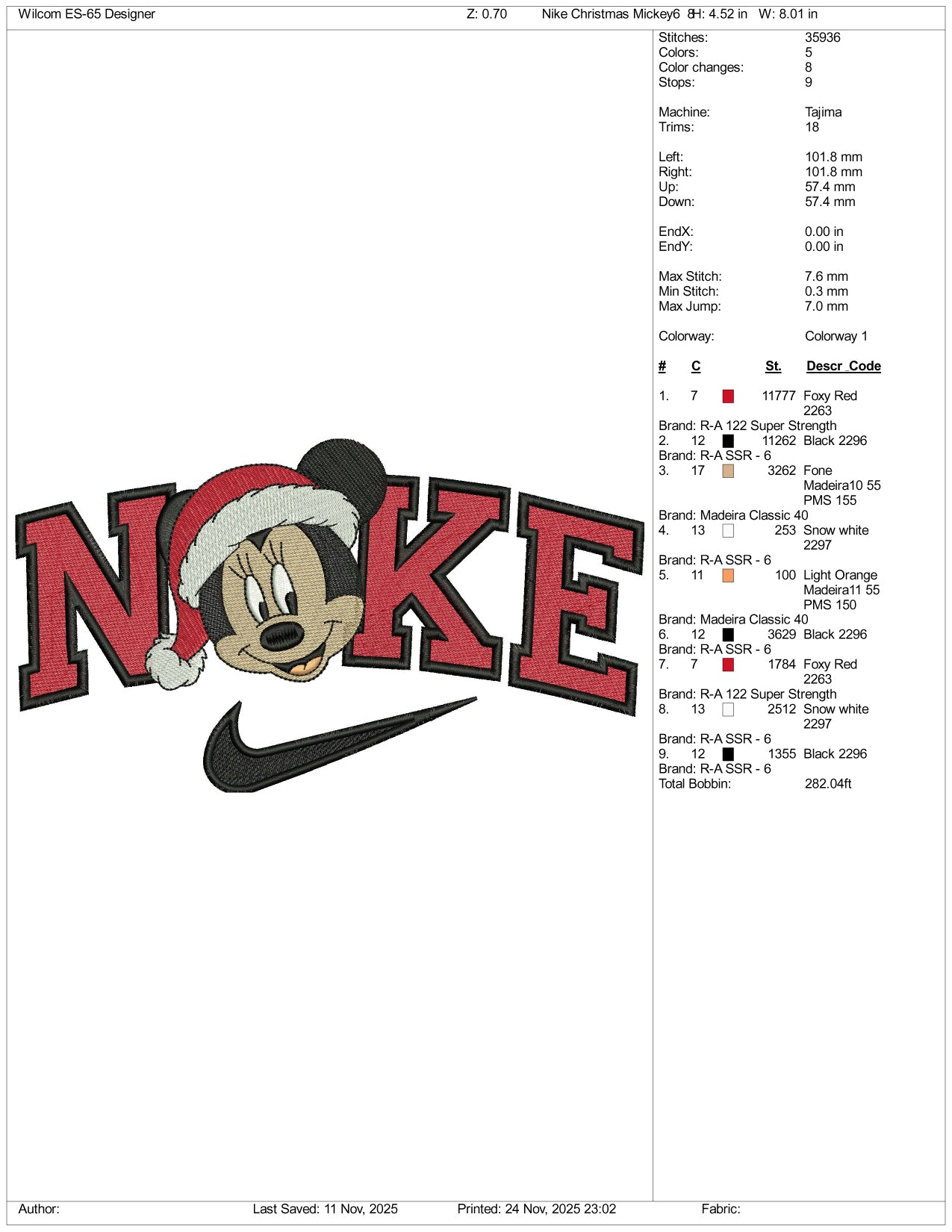 Nike Mickey Mouse v6 Embroidery Design Files - 4 Size's