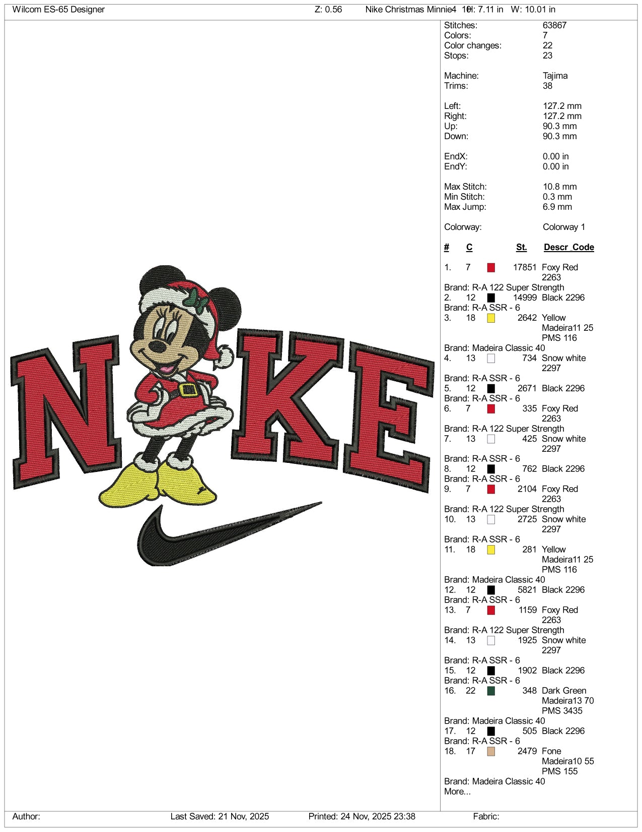 Nike Minnie Mouse v19 Embroidery Design Files - 2 Size's